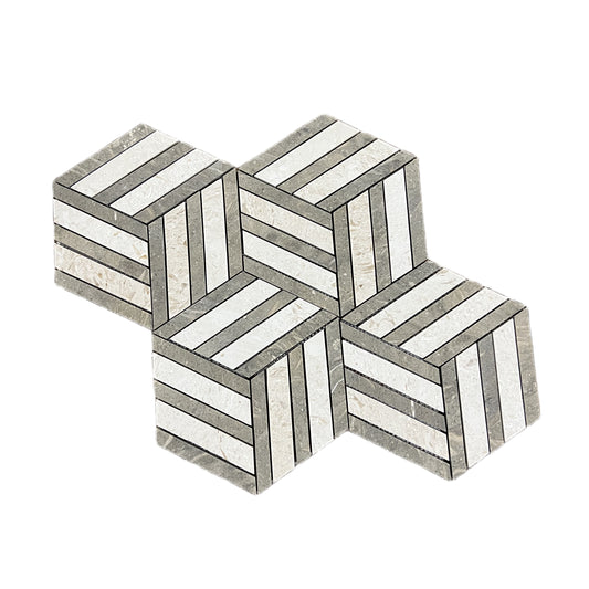 Split Hexagon Honed Creamy Beige - Rustic Green Limestone Mosaic Tile