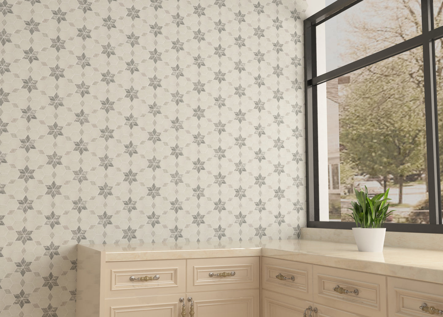 Starline White - Silver Honed Marble Mosaic Tiles