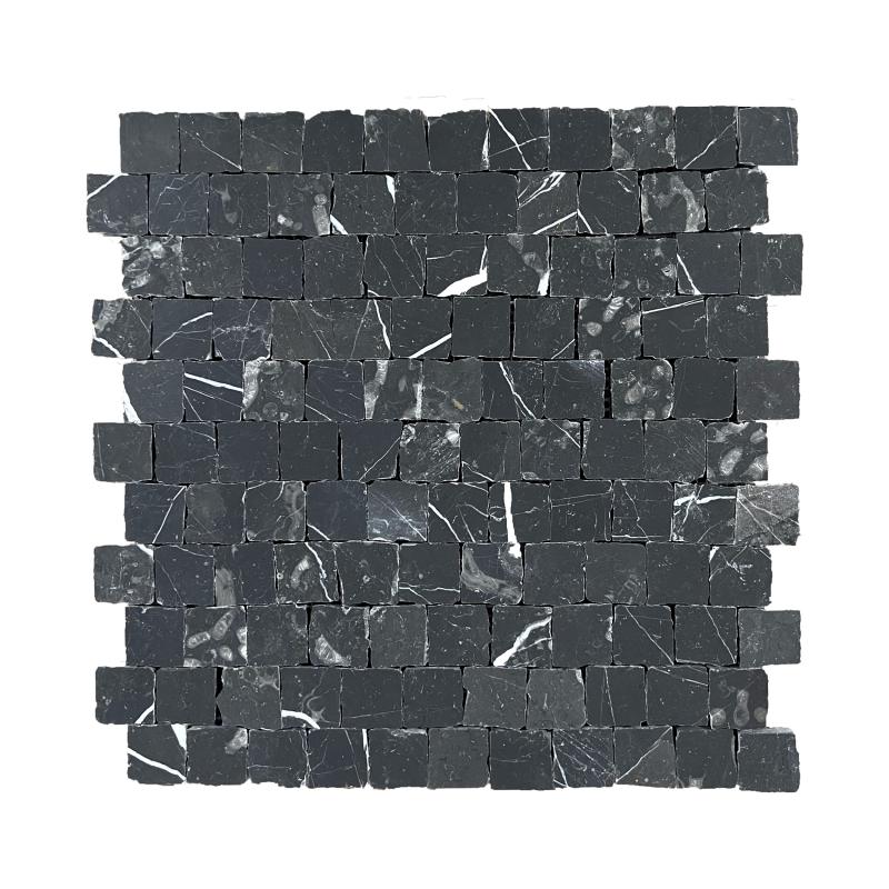 Nero Marquina Honed Marble Rustic Edge Square Mosaic Tile UK