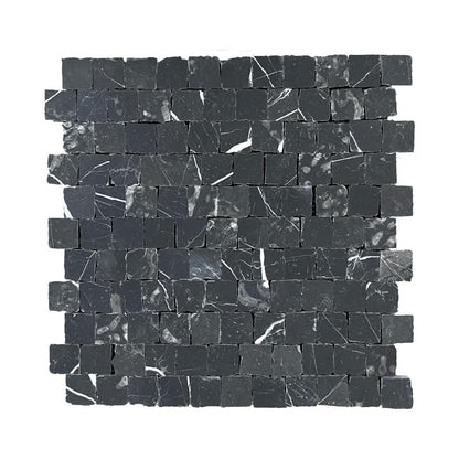 Nero Marquina Honed Marble Rustic Edge Square Mosaic Tile UK