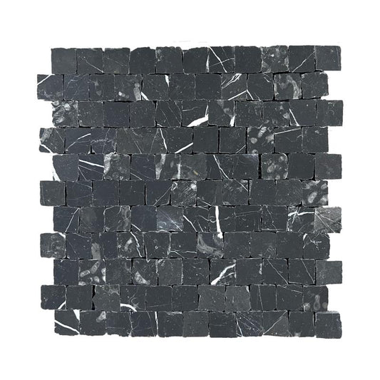 Taurus Black Rustic Edge Square Honed Marble Mosaic Tile