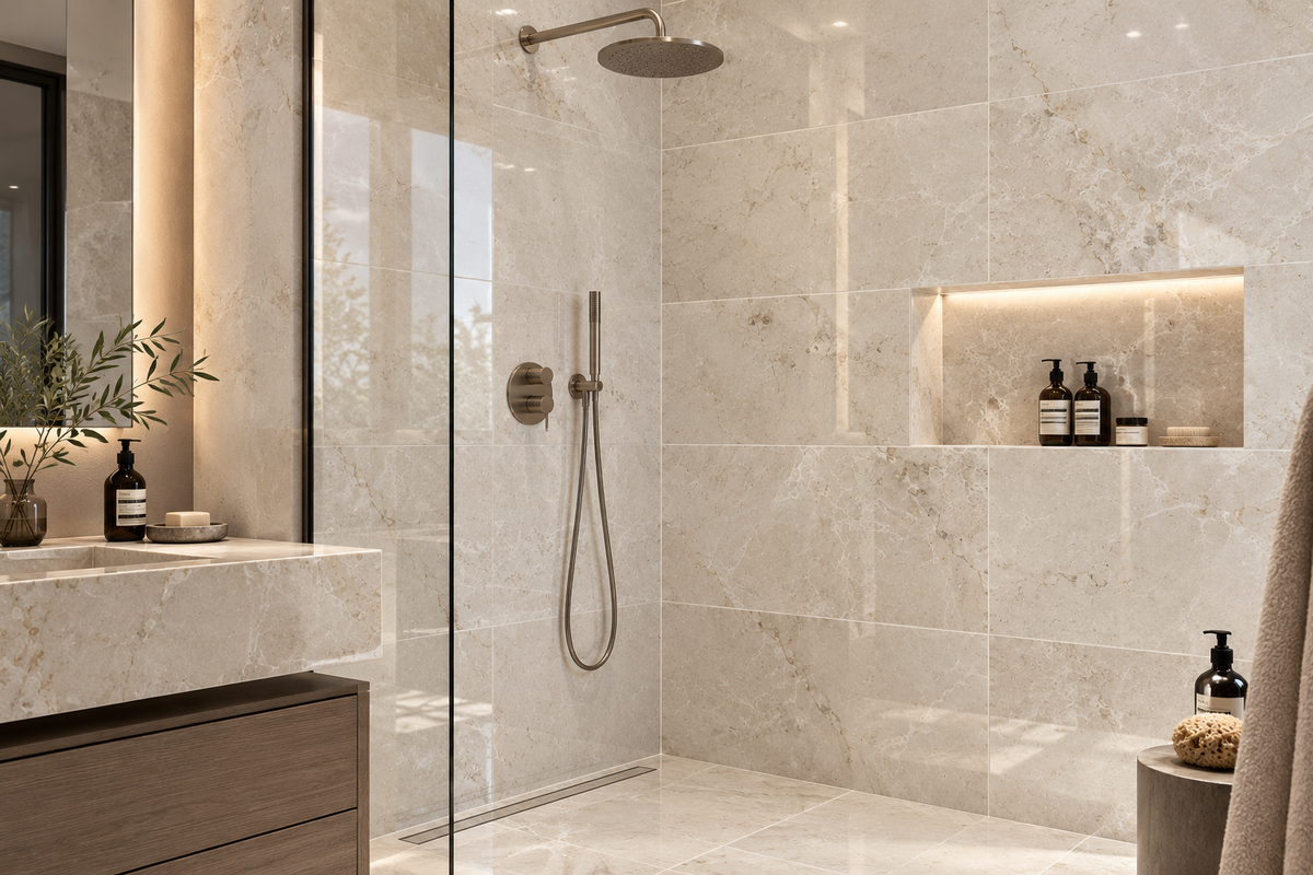 White Emperador Polished Marble Wall & Floor Tiles