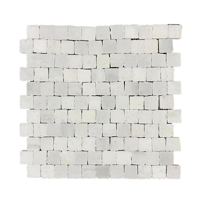 White Rustic Edge Square Marble Mosaic Tile