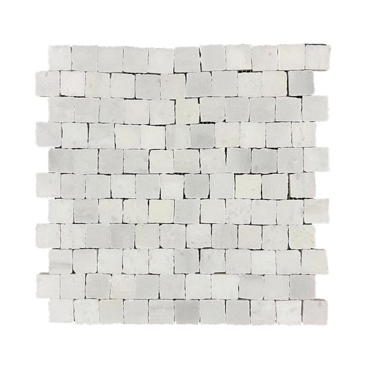 White Rustic Edge Square Marble Mosaic Tile