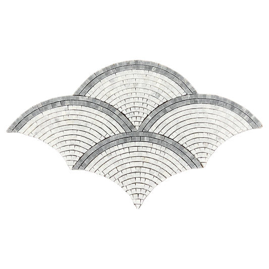 White and Grey Fan / Scallop Honed Marble Mosaic Tile
