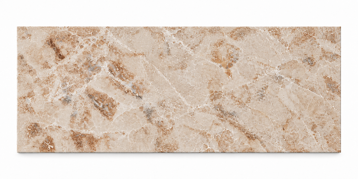 Cappuccino polished marble tile in cream and caramel tones with white veining, front view