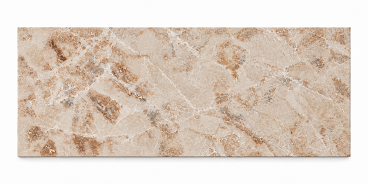 Cappuccino polished marble tile in cream and caramel tones with white veining, front view