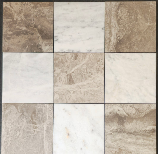 Carrara White - Atlantic Grey Honed Chequerboard Wall & Floor Tiles