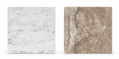 Carrara White - Atlantic Grey Honed Chequerboard tiles: front view showing natural stone surface