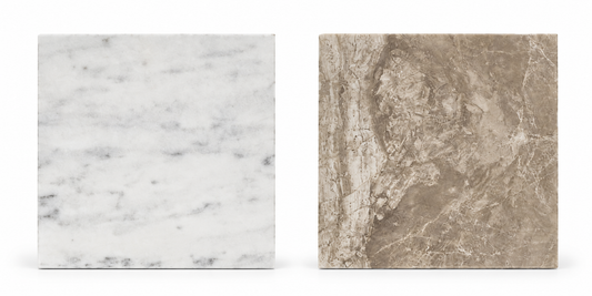 Carrara White - Atlantic Grey Honed Chequerboard tiles: front view showing natural stone surface