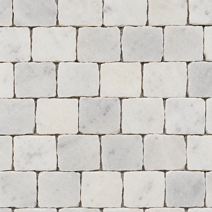 Carrara White Honed Marble Rustic Edge Square Mosaic Tile — close-up of natural marble texture, finish and chip pattern