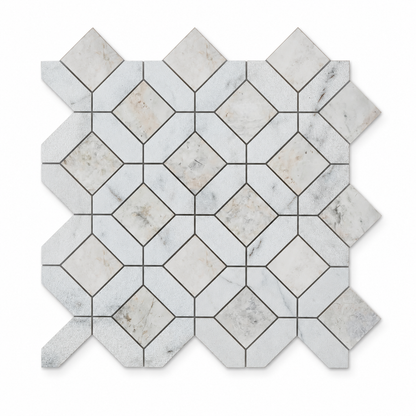 Carrara White - Nimbus Honed Marble Window Mosaic Tiles – complete mosaic sheet viewed from the front on white.