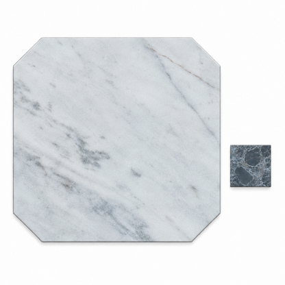 Carrara White Honed Marble Octagon Tiles: front view of a Carrara White honed octagon and Selene Honed square insert