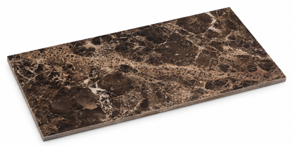 Dark Emperador Premium Honed Brown Marble Wall & Floor Tiles: angled view showing natural stone face and thin raw sawn edges