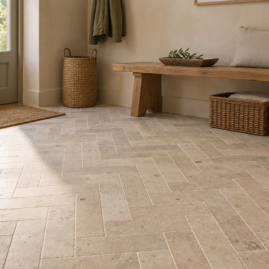 Dijon tumbled limestone parquet tiles
