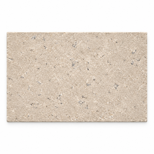 Dijon seasoned limestone tile, 600 x 400 mm, front view showing natural mineral markings