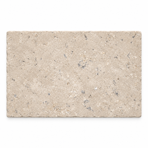 Dijon tumbled limestone tile, 600 x 400 mm, front view showing beige-grey tones and fine mineral detail