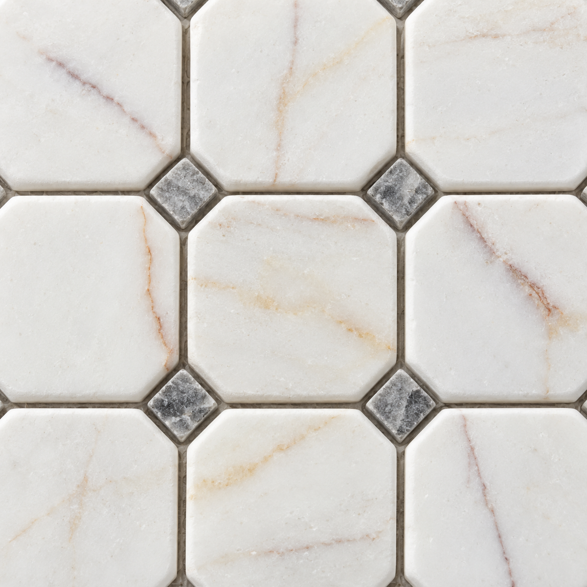 Dolomite Spider Tumbled Marble Octagon Mosaic Tiles — close-up of natural marble texture and mosaic joints