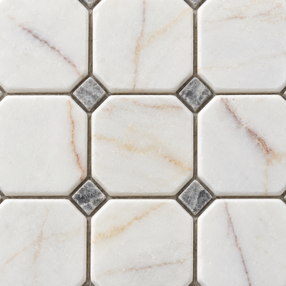 Dolomite Spider Tumbled Marble Octagon Mosaic Tiles — close-up of natural marble texture and mosaic joints