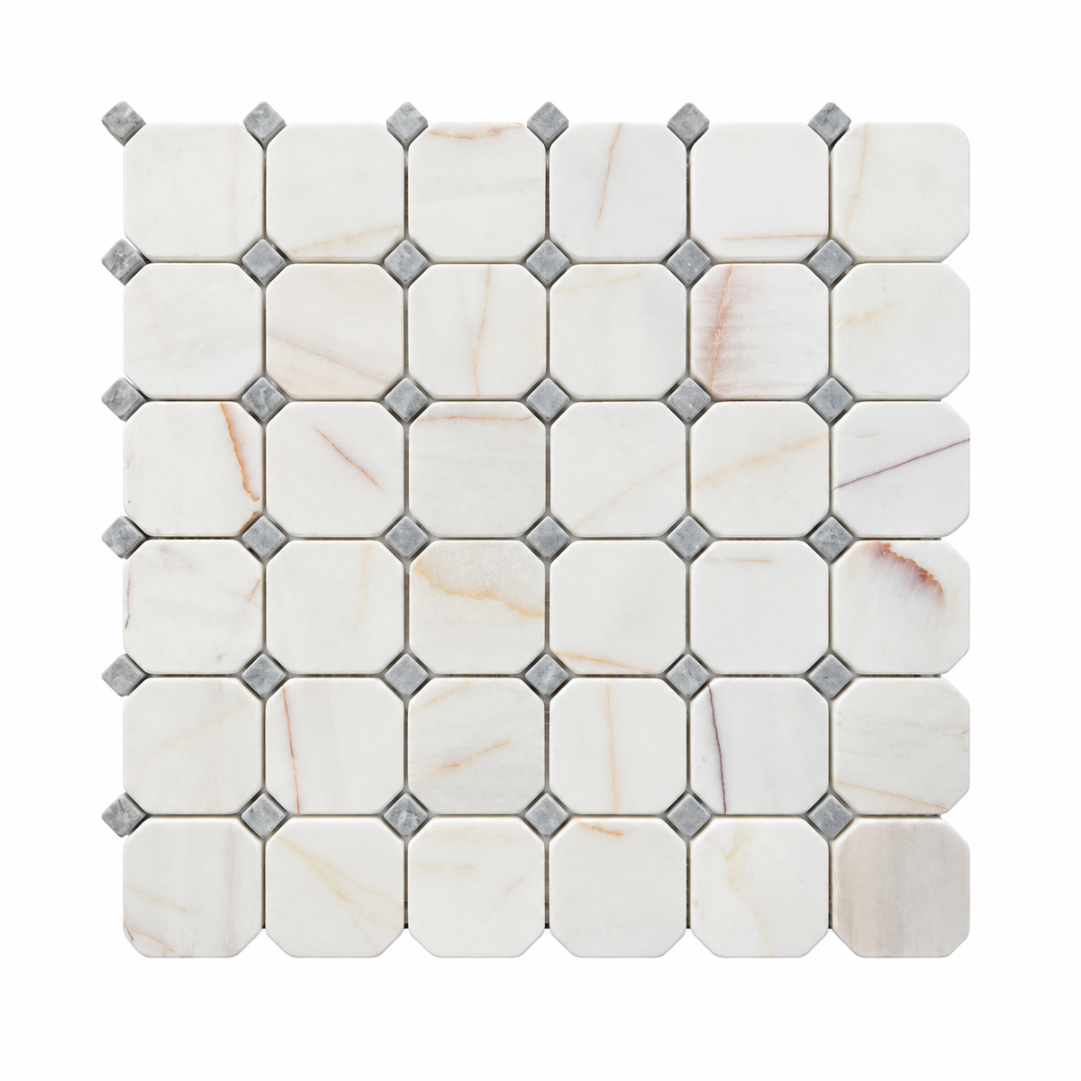 Dolomite Spider Tumbled Marble Octagon Mosaic Tiles — full mesh-mounted sheet on a white background