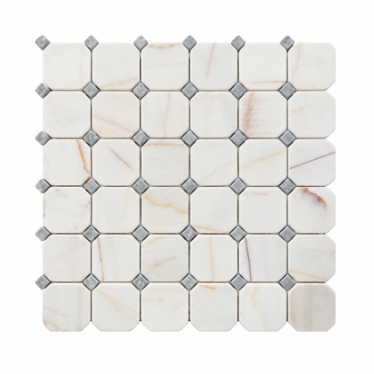 Dolomite Spider Tumbled Marble Octagon Mosaic Tiles — full mesh-mounted sheet on a white background