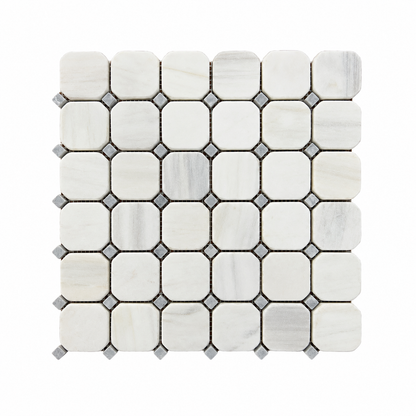 Dolomite Tumbled Marble Octagon Mosaic Tiles — full mesh-mounted sheet on a white background