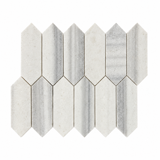 Equator Honed Marble Picket Mosaic Tiles — full mesh-mounted sheet on a white background
