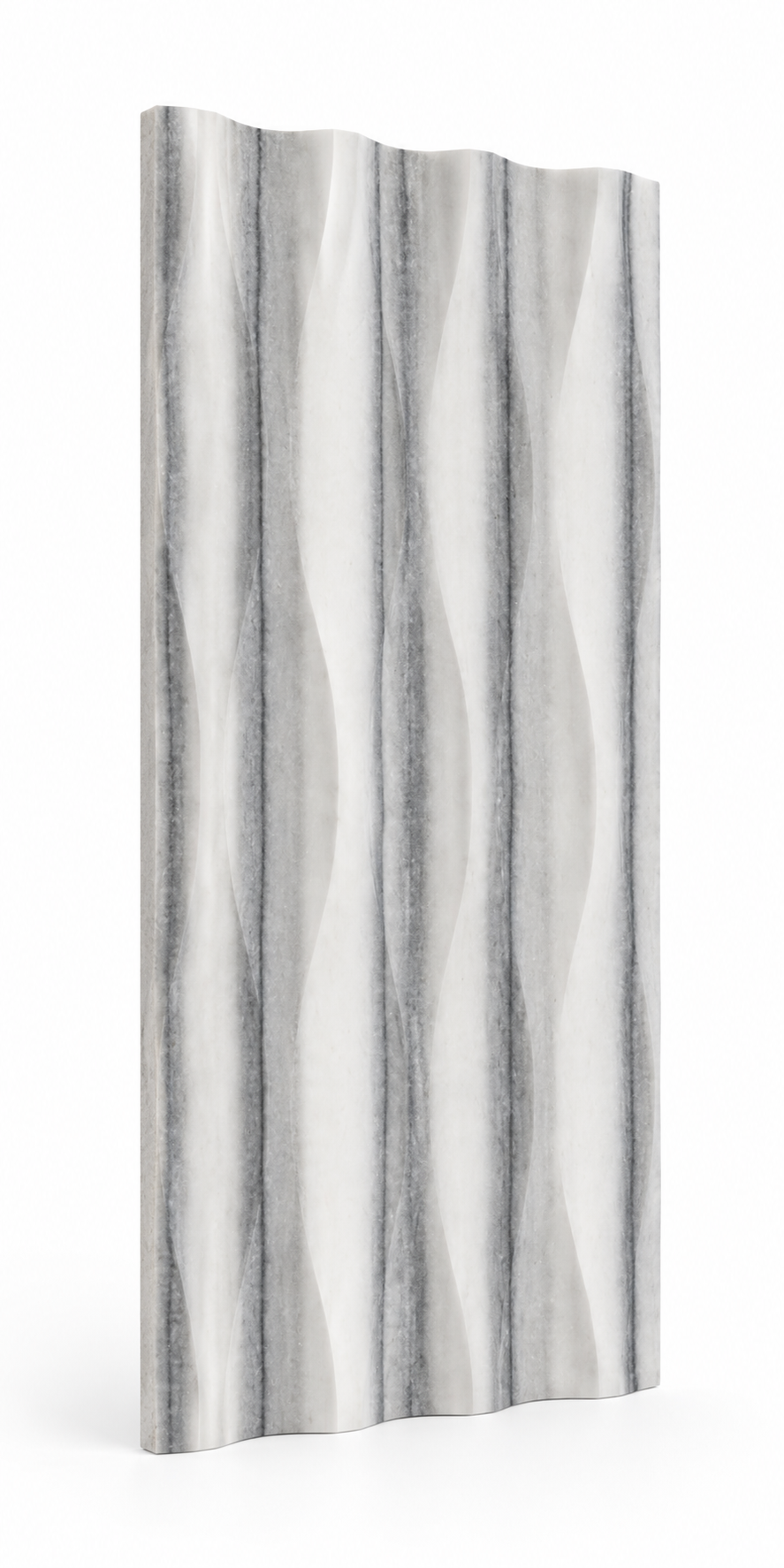Equator Wave Marble Tile: angled view showing natural stone face and thin raw sawn edges