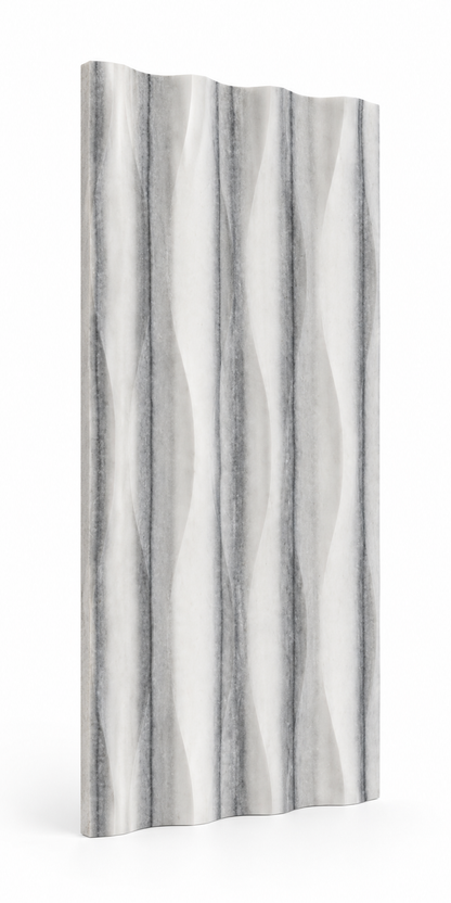 Equator Wave Marble Tile: angled view showing natural stone face and thin raw sawn edges