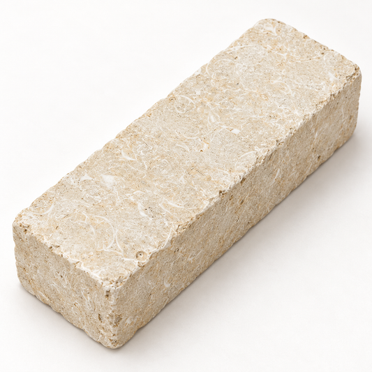 Jerusalem Sunny Egyptian seasoned limestone cobble showing the aged finish and 40 mm thickness