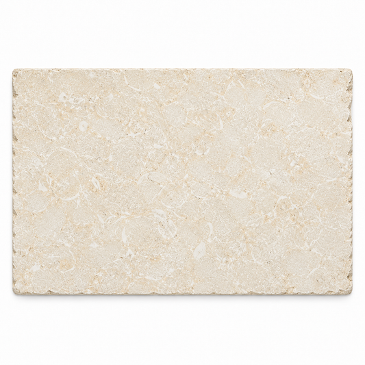 Jerusalem Sunny Egyptian seasoned limestone tile, 900 x 600 mm, pale cream face with fine fossil detail