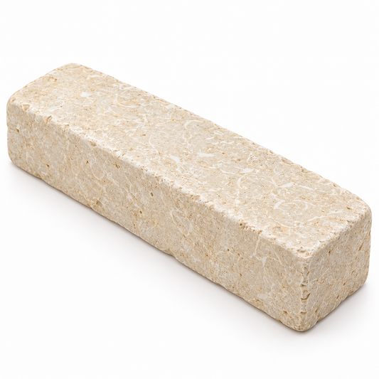 Jerusalem Sunny Egyptian tumbled limestone cobble showing rounded edges and 40 mm thickness