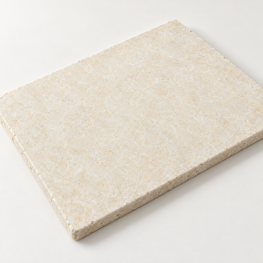 Jerusalem Sunny Egyptian tumbled limestone tile showing a 15 mm edge and softly aged corners