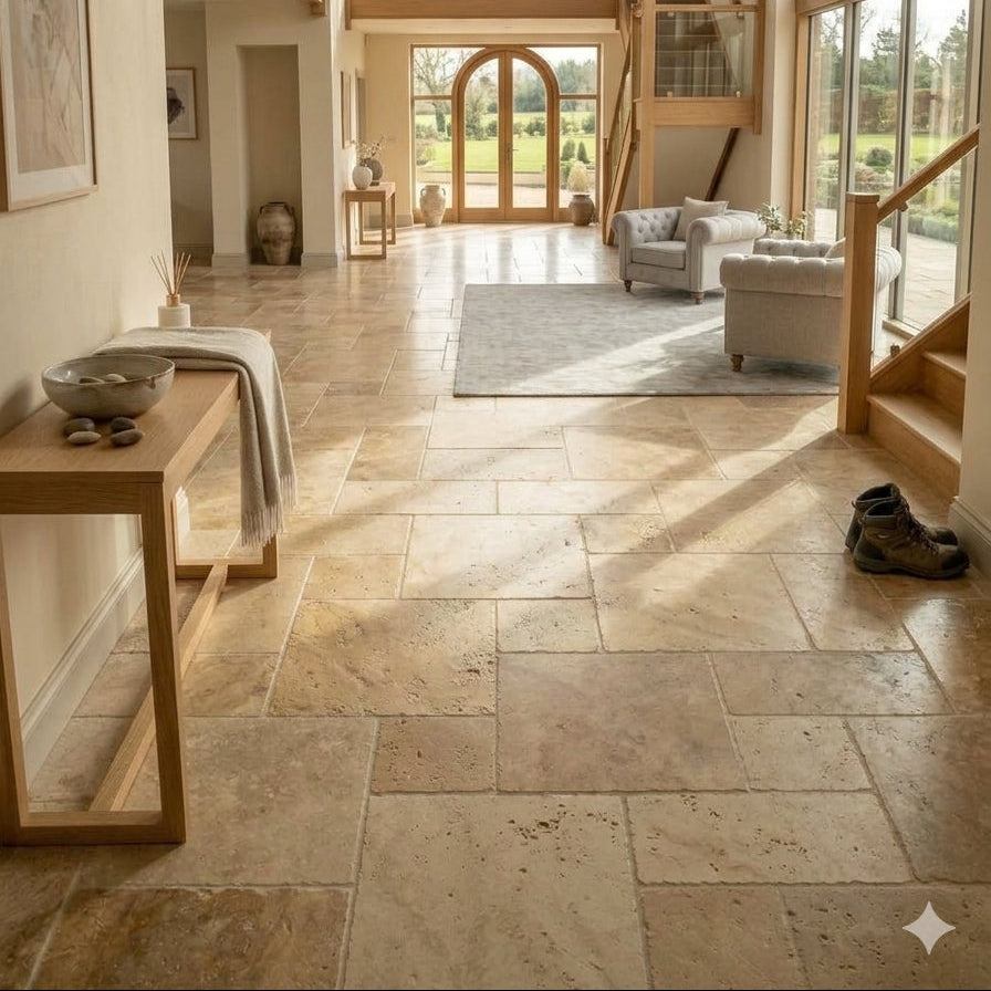 Light Medium Blend Travertine Tumbled Unfilled Wall & Floor Tiles