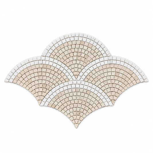 Limestone - Dolomite Fan / Scallop Honed Marble Mosaic Tile — full mesh-mounted sheet on a white background