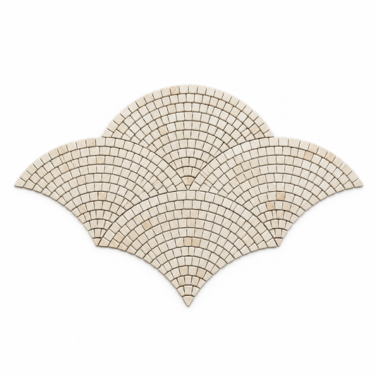 Limestone Fan / Scallop Honed Mosaic Tile — full mesh-mounted sheet on a white background