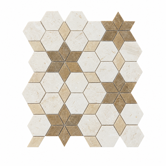 Mix Travertine Honed Starline Mosaic Tiles — full mesh-mounted sheet on a white background