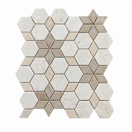 Mix Travertine Tumbled Starline Mosaic Tiles — full mesh-mounted sheet on a white background