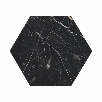 Nero Marquina Honed Hexagon Marble Wall & Floor Tiles: front view of one loose natural stone tile