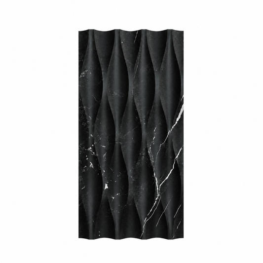Nero Marquina Wave Marble Tile: front view of one loose natural stone tile