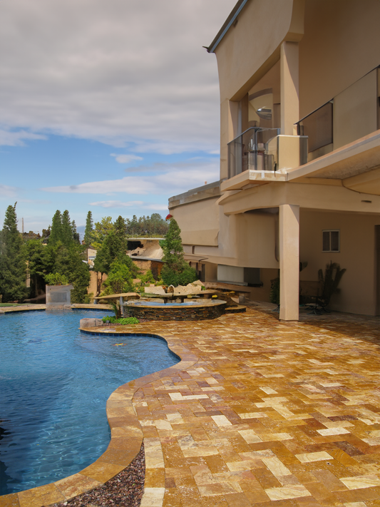 Travertine Walnut Versailles Pattern Paving Patio Tile Set