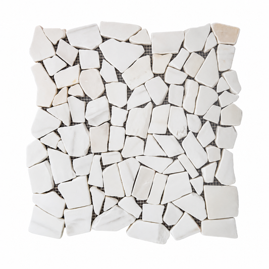 Pebble Dolomite Tumbled Marble Mosaic Tile — complete mesh-mounted sheet on white
