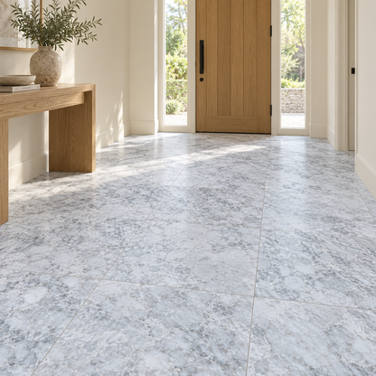 Platinum Grey Honed Marble Wall & Floor Tiles: installed on an entrance hallway floor