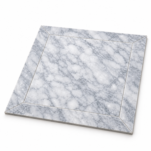 Platinum Grey Honed Marble Window Wall & Floor Tiles: angled view showing the marble face and raw sawn edges