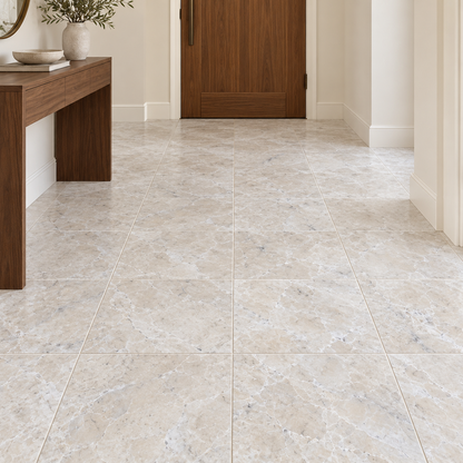 Platinum Honed Marble Wall & Floor Tiles: installed on an entrance hallway floor