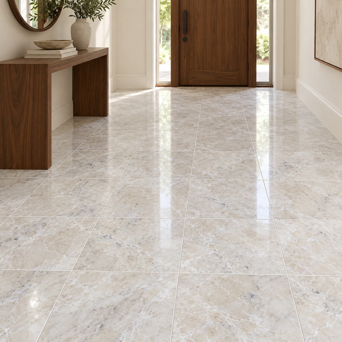 Platinum Polished Marble Wall & Floor Tiles: installed on an entrance hallway floor