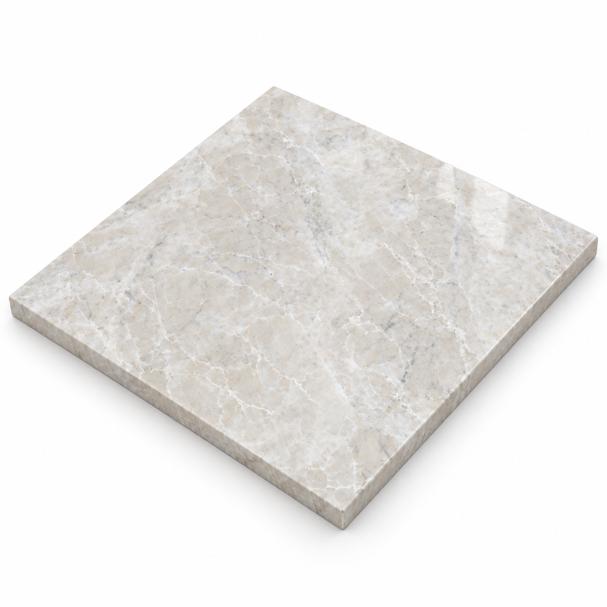 Platinum Polished Marble Wall & Floor Tiles: angled view showing the marble face and raw sawn edges