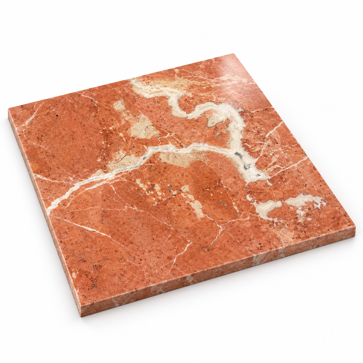 Rojo Alicante Polished Red Marble Wall & Floor Tiles: angled view showing the marble face and raw sawn edges
