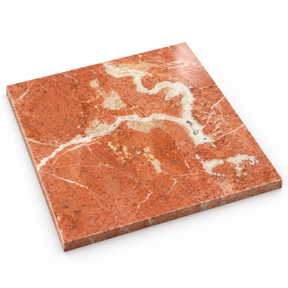 Rojo Alicante Polished Red Marble Wall & Floor Tiles: angled view showing the marble face and raw sawn edges