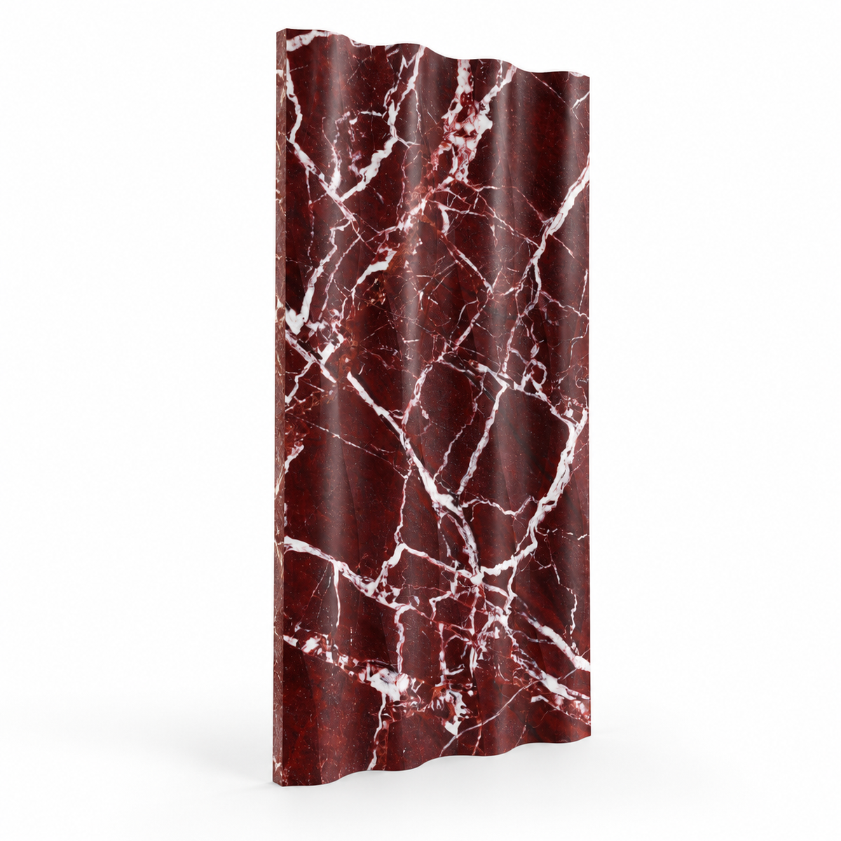 Rosso Levanto Wave Marble Tile (305 mm x 610 mm): angled view showing the marble face and raw sawn edges